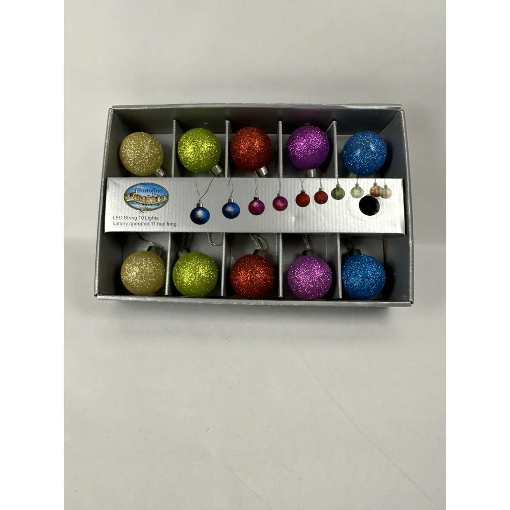 Portofino Home 10 Glitter Christmas Ornaments String Lights LED 11'L Battery Op